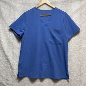 FIGS Technical Collection Scrub Top M Blue V-Neck Medical Uniform Lightweight